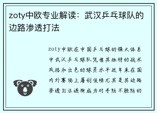 zoty中欧专业解读：武汉乒乓球队的边路渗透打法