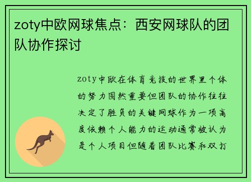 zoty中欧网球焦点：西安网球队的团队协作探讨
